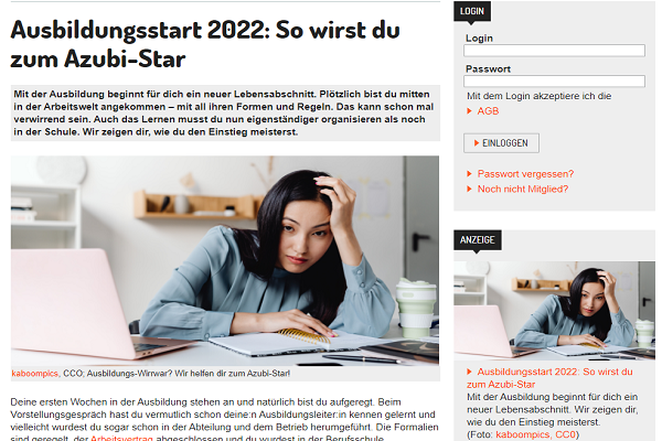 Lizzynet.com bietet dir spannende Artikel zu vielen Themen. Unter anderem auch zur Berufswelt. (Bild: Screenshot lizzynet.com)